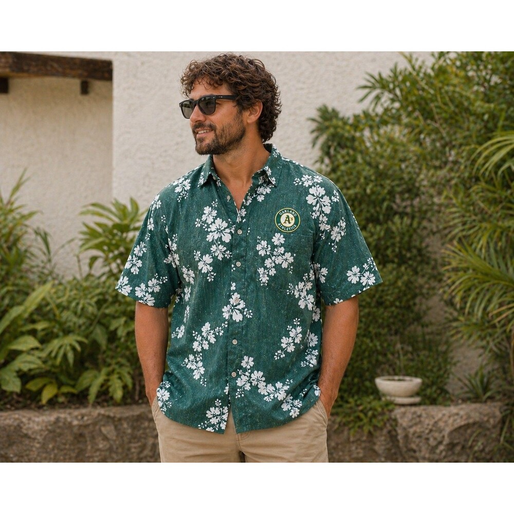 Reyn Spooner Oakland A’s Hawaiian Shirt 3XL Green Floral MLB Classic Fit